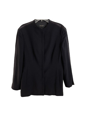 ESCADA Black 100% New Wool Hidden Button Overcoat Silk Trim Size 44 XL US