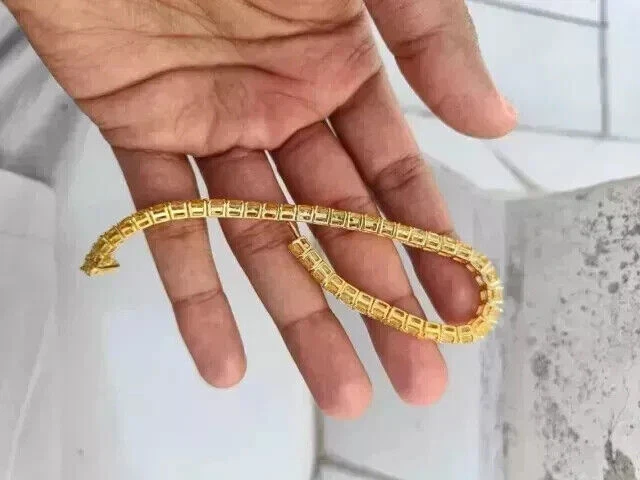 6 克拉辐射切割实验室制造的黄水晶女式网球手链 14k 镀黄金 — 第 3/4 张图片