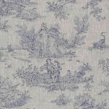 Toile De Jouy Linen Fabric Blue French Pastorale Curtains Upholstery Cushions
