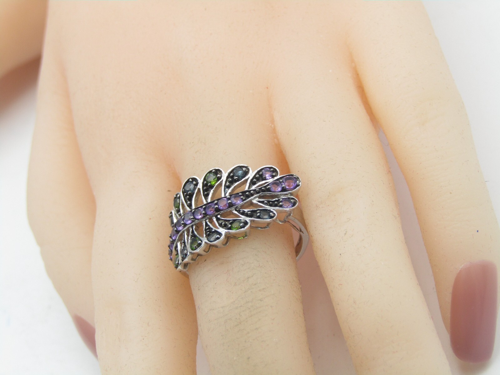 AMETHYST AND EMERALD LEAF WRAP  RING Sterling Sil… - image 5