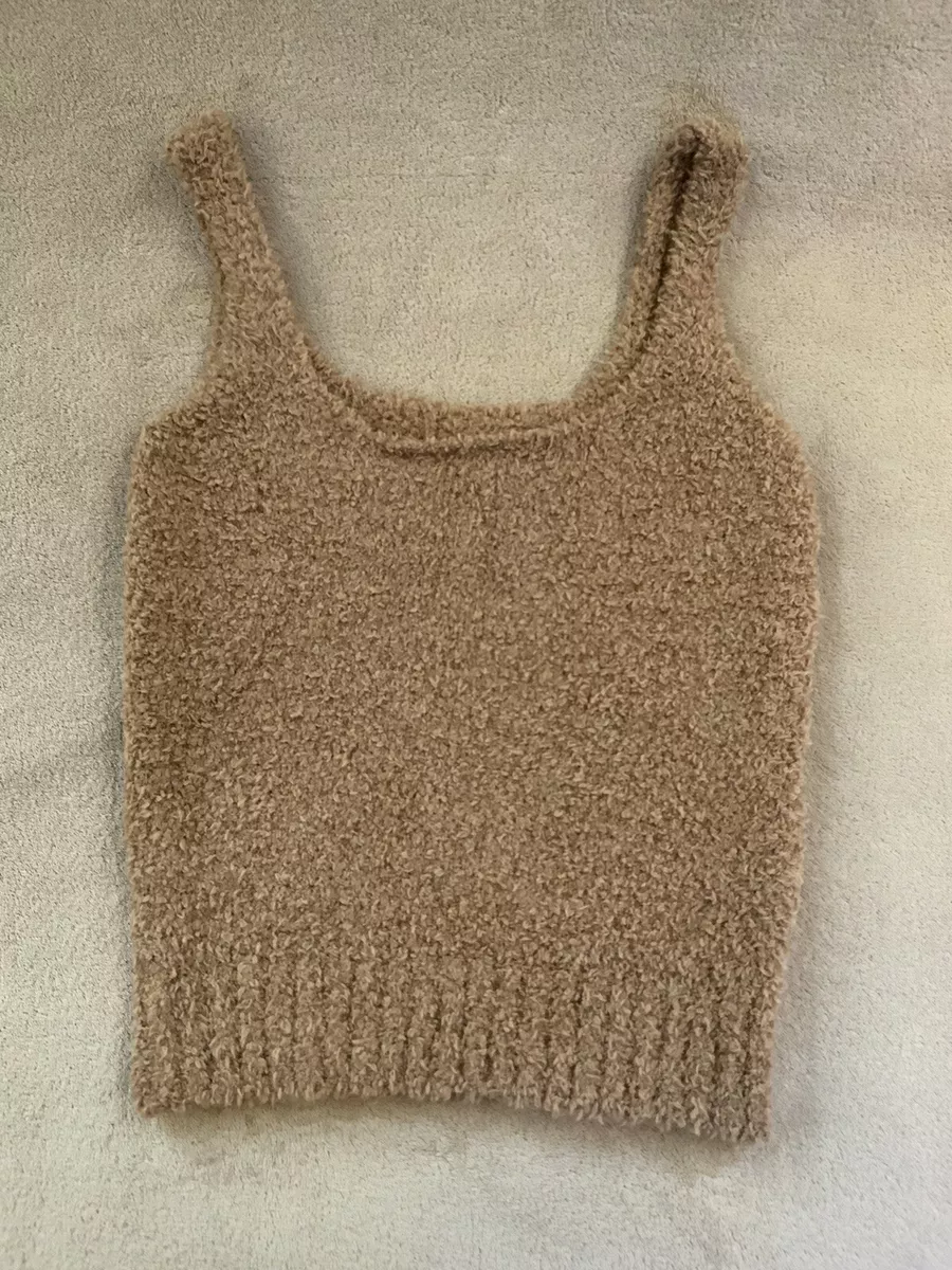 SKIMS Cozy Knit Camel/Tan Fuzzy Athleisure Scoop Neck Tank Top