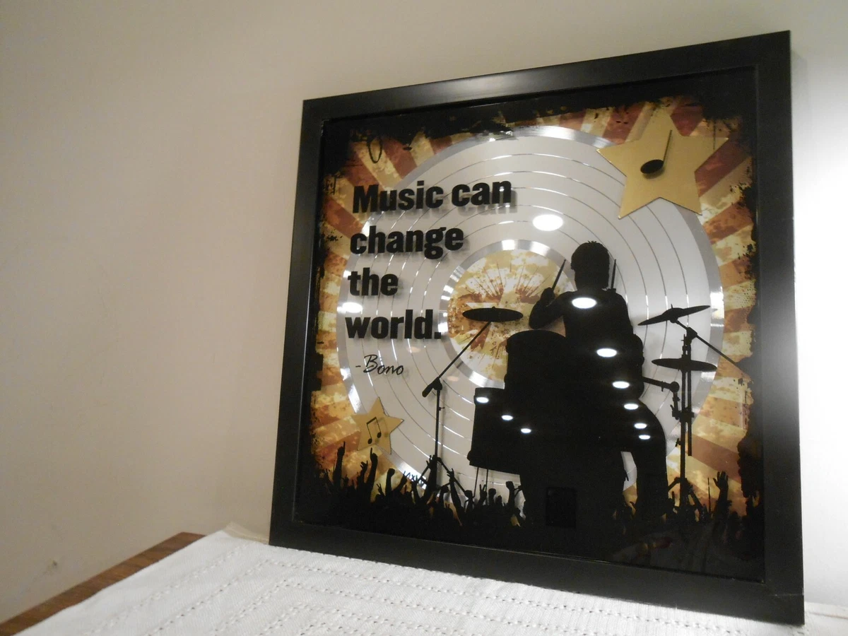 Schlagzeuger Schlagzeug Wandbild Bild "Musik kann die Welt verändern" BONO U2 Zitat LP