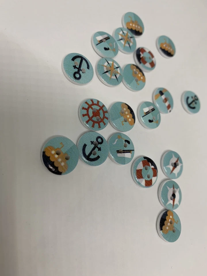 20 круглых случайных смешанных пуговиц для скрапбукинга 15 мм с 2 отверстиями для живописи дерева - Изображение 3 из 4