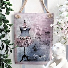 Wandbild Deko Hänger Holz Schild Shabby Vintage Schneiderpuppe Korsett Kleid