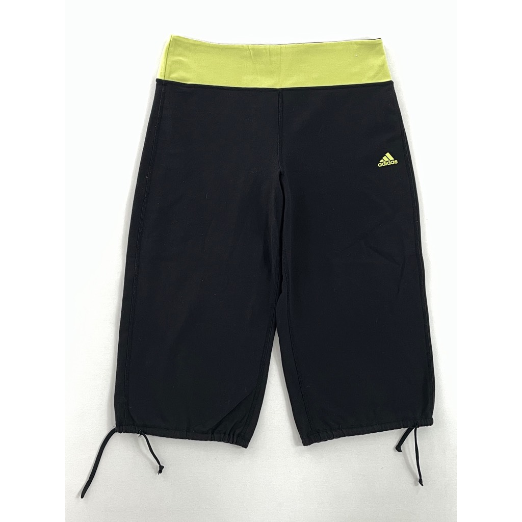 Adidas Womens Athletic Shorts Black Green Elastic Waist High Rise Pull Ons M