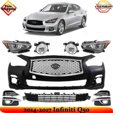 Front Bumper Cover Fascia & Grille Assembly Kit For 2014-2017 Infiniti Q50