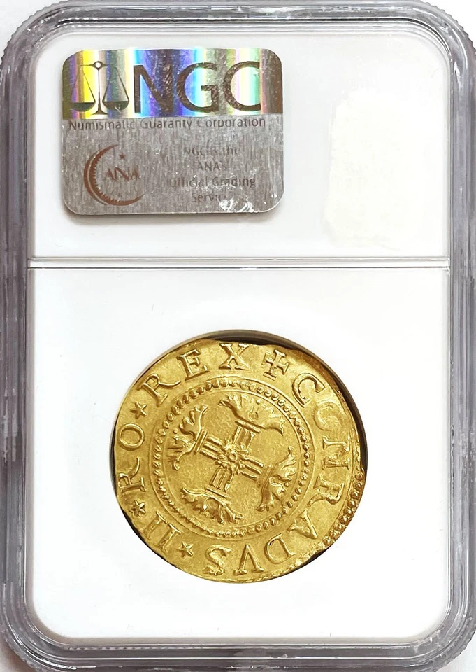 1637 GOLD REPUBLIC OF GENOA ITALY 2 DOPPIE CONRAD II COIN NGC MINT STATE 60 KM28 - Image 2 of 2