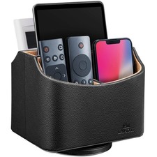 Leather Remote Control Holder 360  Spinning TV Caddy for Table 5-Compartment
