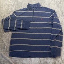 Polo Ralph Lauren Mens XL Quarter Zip Pullover Navy Blue Grey Striped Sweater