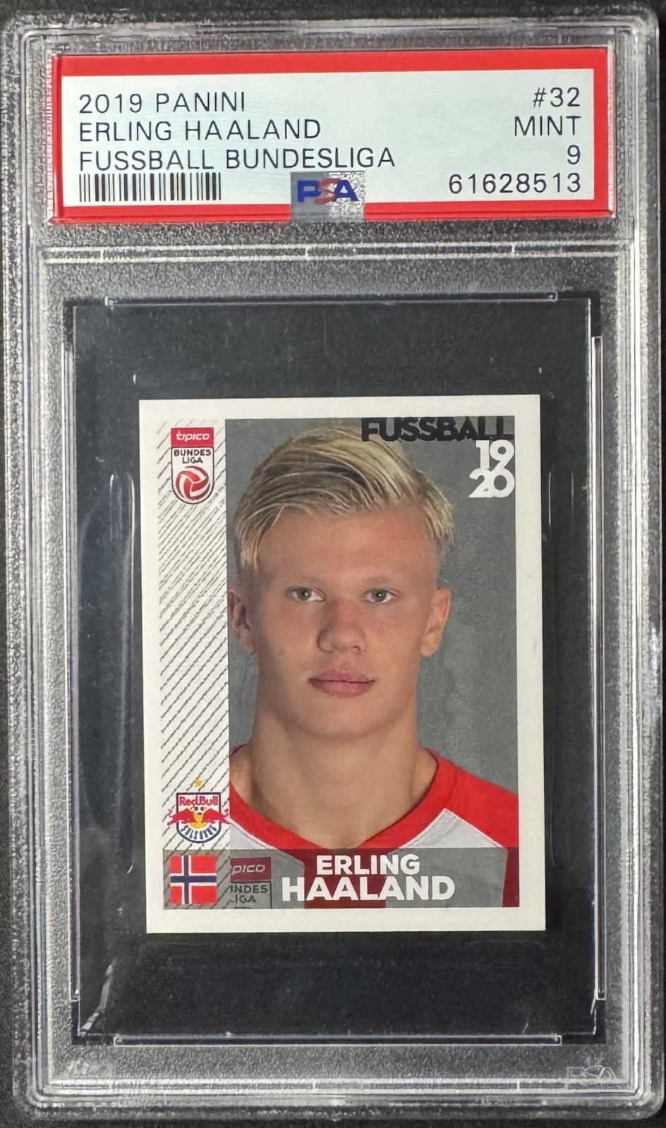 Erling Haaland 2019 Panini #32 Fussball Bundesliga Sticker Rookie Norway PSA 9 view 1