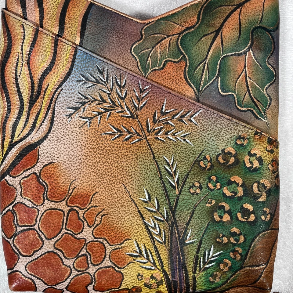 Bolsa Anuschka ombro estampa animal couro vintage pintado à mão - Imagem 2 de 4