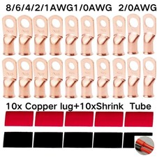 20pcs AWG Gauge Copper Lugs w/ BLACK  RED Heat Shrink End Ring Terminals Wire