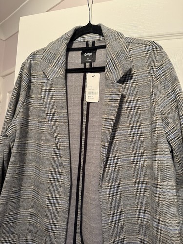 SPORTSGIRL Blazer Longline Houndstooth Black Blue Jacket Stretch Med AU 12-14 - Picture 2 of 5