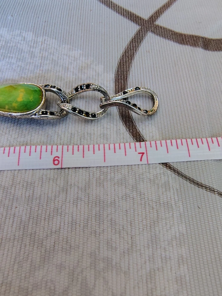 Pulsera de eslabones de cuarzo verde de plata de ley con detalles de espinela negra firmada LC" Foto 3 de 4