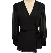 Women's dressy blouse, size M, Black, long sleeved , wrap style with tie