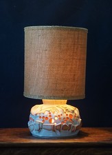 Vintage Studio Pottery Table Lamp Brutalist Pierced Base 70s Shelf Pottery Style