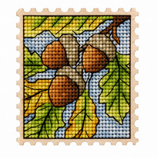 Acorns Cross Stitch Kit on Wooden Base DIY Embroidery Autumn Nature Craft