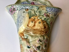 Weller Glendale Vintage Wall Pocket: 1920s Blue Bird with Baby Birds in Nest