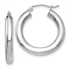 14K White Gold Polished 4mm Tube Hoop Earrings 2.47gm L-25 mm, W-4 mm