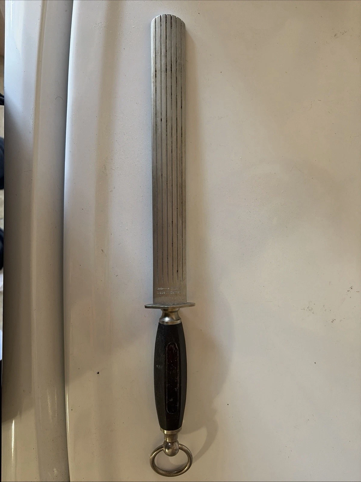 F.Dick Sharpening Steel Manual Knife Sharpener, Silver Black Metal Handle