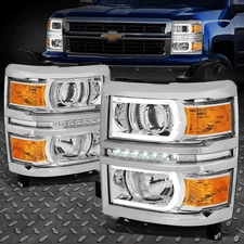 [LED DRL+U TUBE BAR]FOR 14-15 SILVERADO PROJECTOR HEADLIGHT/LAMPS CHROME/AMBER