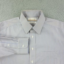 Roundtree  Yorke Gold Label Shirt Mens 15.5 33 Blue Stripe Non Iron Cotton
