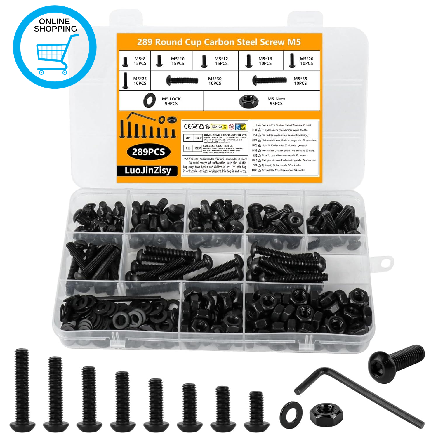 289 Pcs M5 Nuts and Bolts Assortment, Black round Head Hex Socket Button Head Ca