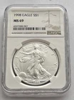 1998 $1 American Silver Eagle NGC MS69 Brown Label