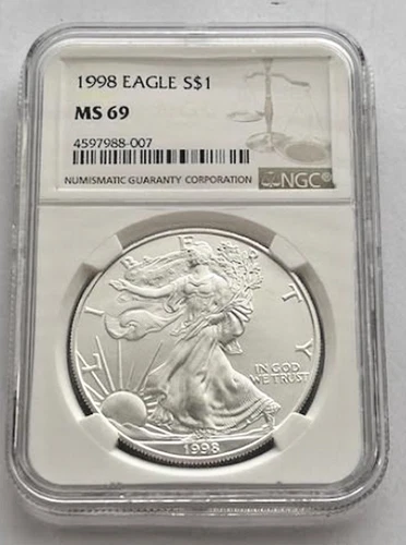 1998 $1 American Silver Eagle NGC MS69 Brown Label