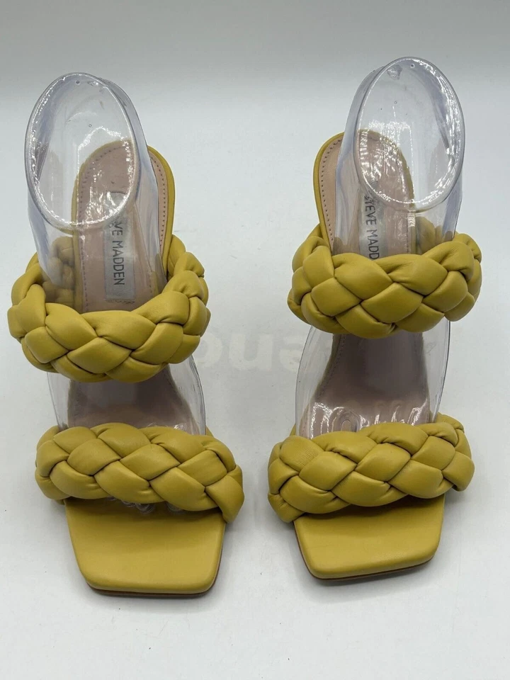 Steve Madden Tacones Cítricos Para Mujer Talla 8M Amarillo Acolchado Trenzado Puntera Cuadrada  Foto 4 de 4