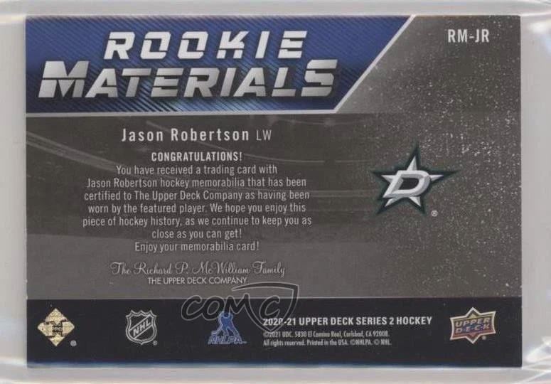 2020-21 Upper Deck Rookie Materials Patch /25 Jason Robertson #RM-JR Patch RC - Image 2 of 2