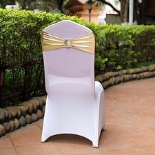 10 Champagne Metallic Spandex Chair Sashes Silver Buckles Wedding Decorations