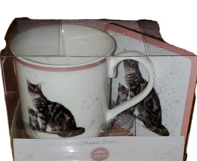 Macneil Studio Tabby Katze & Kätzchen Porzellan Tasse & Untersetzer Set Neu