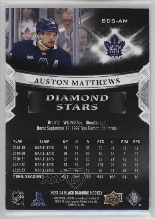 2023-24 Upper Deck Black Diamond Stars Purple /49 Auston Matthews #BDS-AM - Image 2 of 2