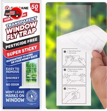 50 Pack Window Fly Traps Clear Sticky Non-Toxic Indoor Fly Catcher Sheets NEW