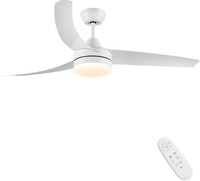 132Cm Ceiling Fan White With Led Light, Remote Control, Dimmable, 6 Speeds