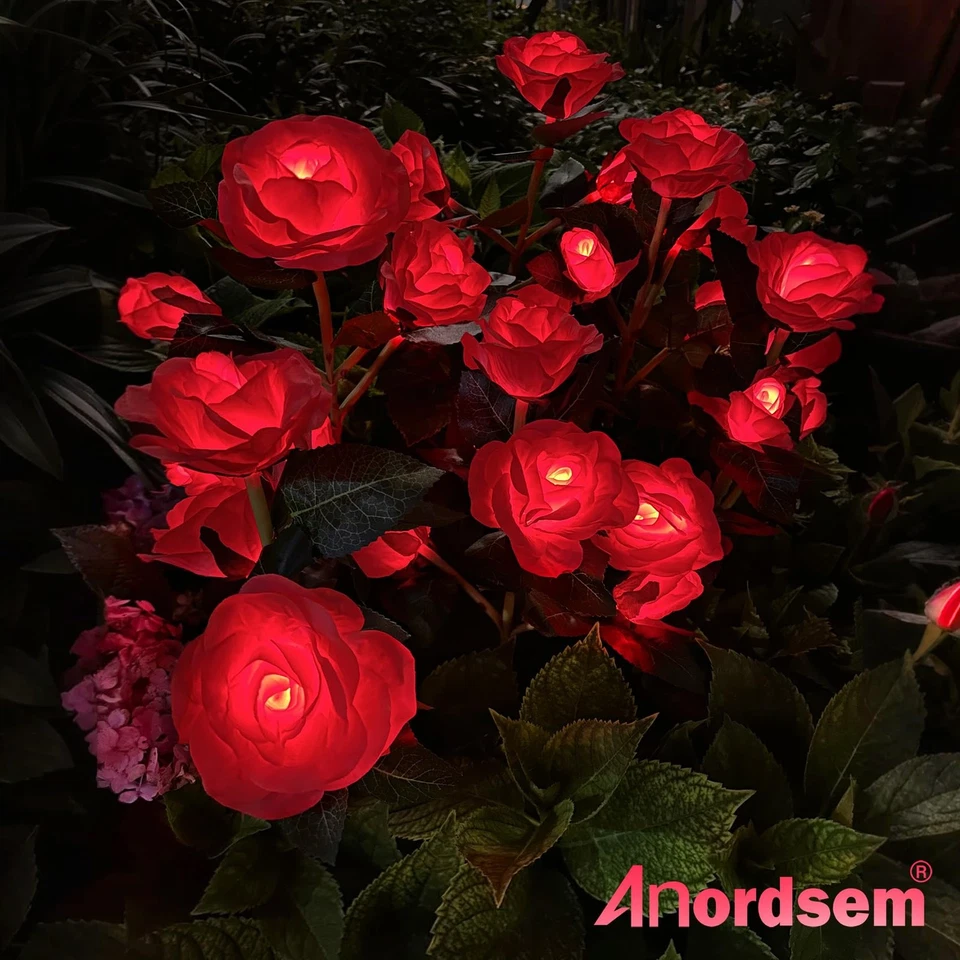 Luces solares de jardín exterior: paquete de 2 rosas de tela impermeables flores - LED R... Foto 2 de 4