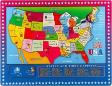 Wooden USA Map Puzzle for Kids 46 PCS United States Puzzle US Map Puzzle