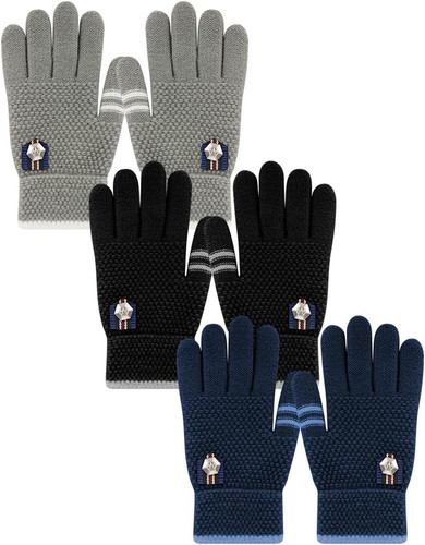 Winter Gloves for Toddler 1 - 5 Years Old 3 Pairs - Black / Navy / Grey Pack