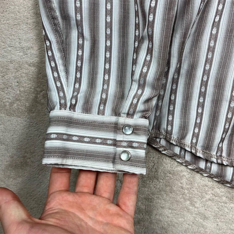 Billabong Men's Vintage Striped Western Pearl Snap Shirt Brown L Surfer Y2K - Image 3 of 4