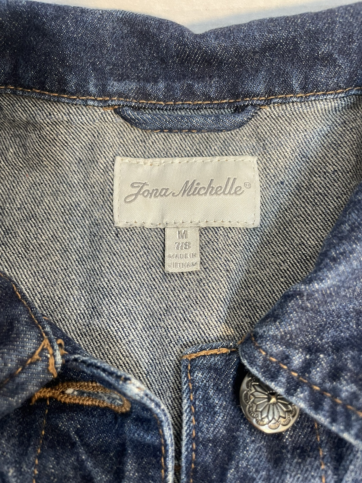 Jona Michelle Kids Blue Jean Jacket Girls 7/8 M Dark Wash Flower Detail Buttons image 2