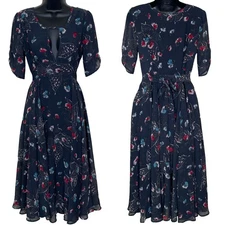 Free People Bonnie Midnight Combo Midi Dress Womens 2 Gray Moth Butterfly Boho