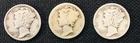 LOT #E 133    3-1928 MERCURY DIMES , 1928-P, 1928-D,1928-S