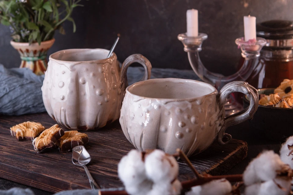 Tazas de café de calabaza, tazas de cerámica hechas a mano, taza de café de Halloween, taza de café de otoño Foto 2 de 4