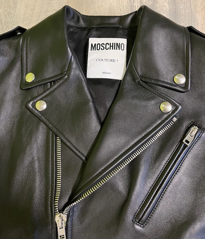 Moschino Jeremy Scott Chaleco de Cuero Motociclista Sin Mangas Talla 50 EU Nuevo 40 EE. UU. MEDIANO Foto 2 de 3
