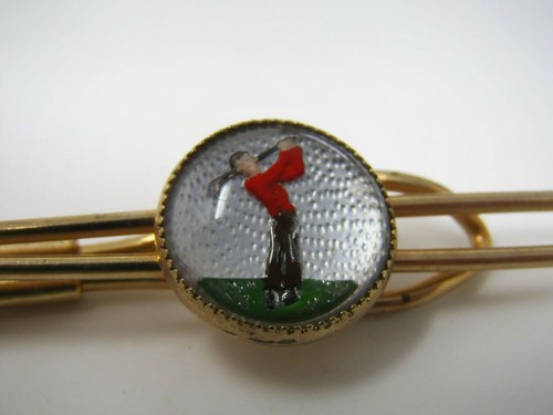 Golf Tie Bar Clip for Men Vintage Beautiful Reverse Painted Glass Golfer Gift - Picture 2 of 5