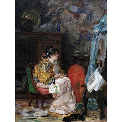 Palmaroli im Arbeitszimmer Frau Gemälde extra großes Kunst Poster