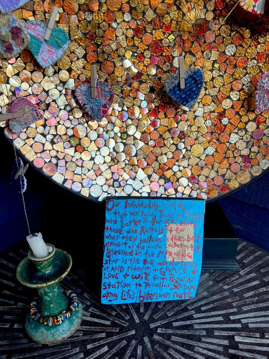 Original Art OUTSIDER Art Tom Robbins Painted quote Jitterbug Perfume on wood