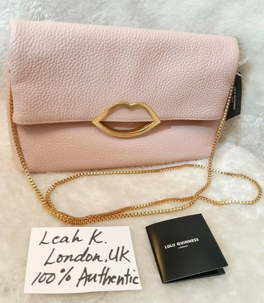 100 Lulu Guinness London Lip Issy Grainy Leather Clutch w Chain