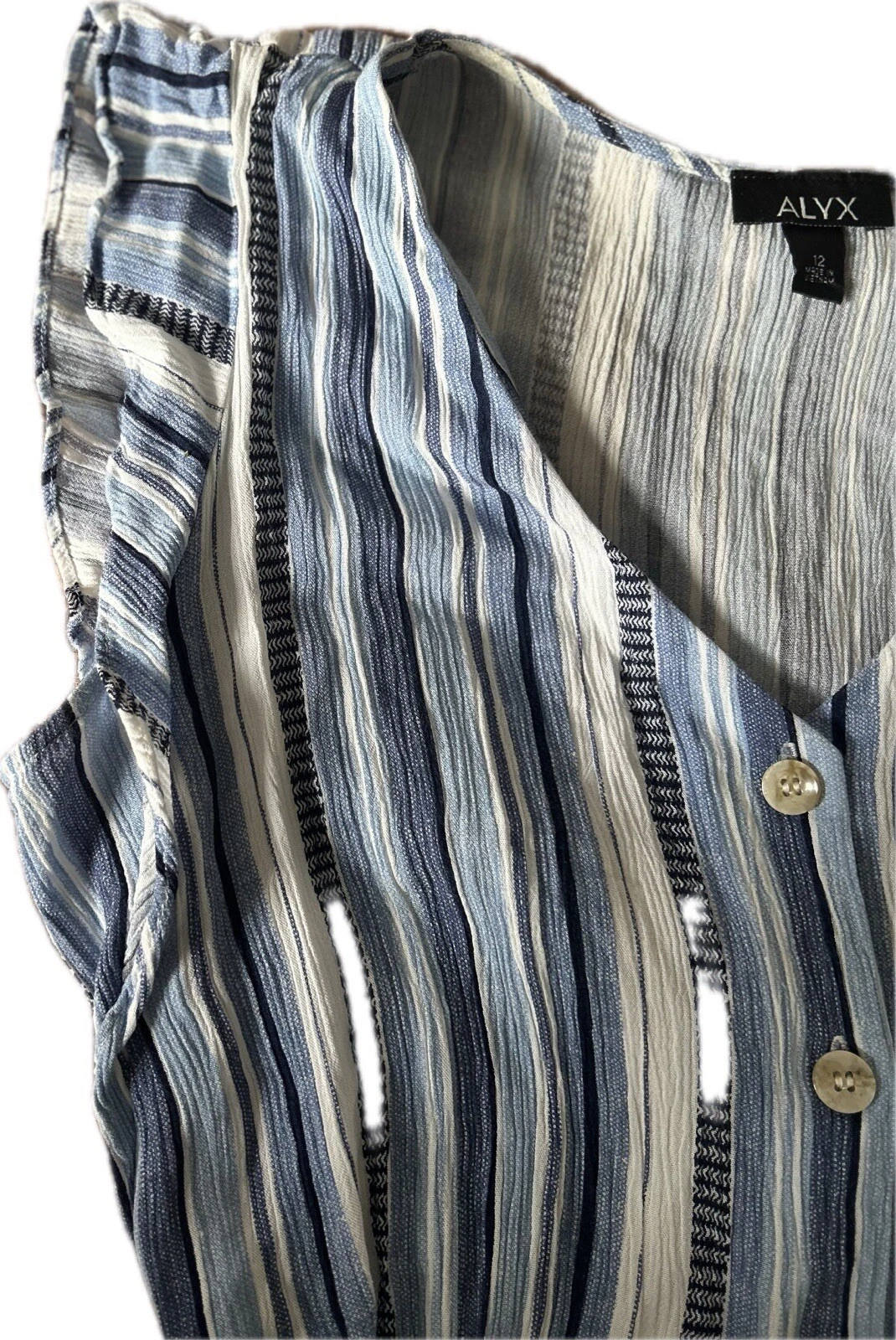 Abito a righe maxi manica flutter vita abbottonata cintura blu bianco ALYX taglia 12 o